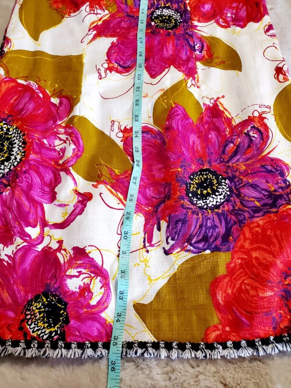 Trina Turk Floral Shift Dress Sz 10 Pink Cotton Fringe Resort Chic Hamptons - Picture 8 of 13